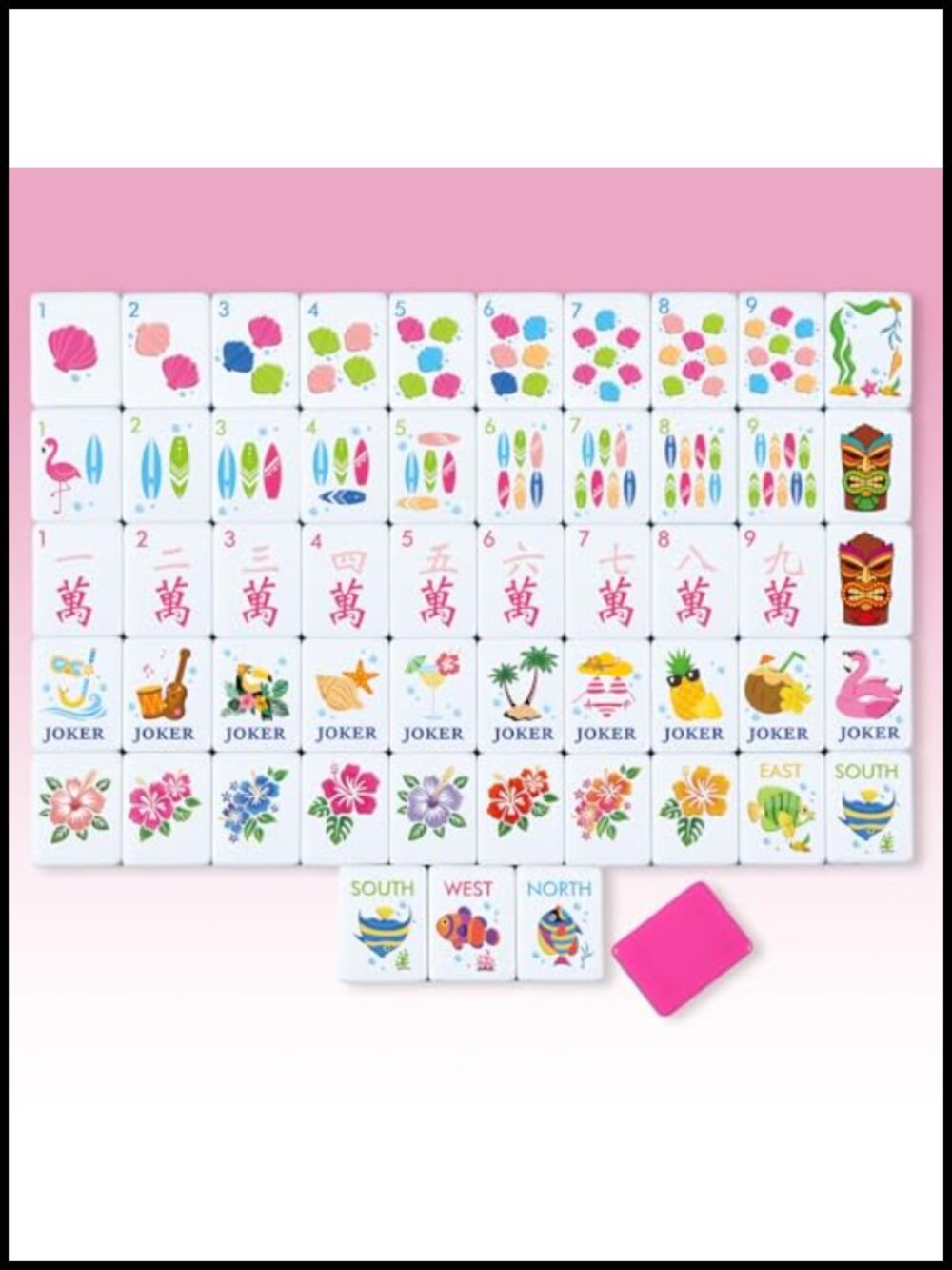 Beach Coastal Summer American Mahjong Tiles Set, 160 Pcs, Melamine, Scratch